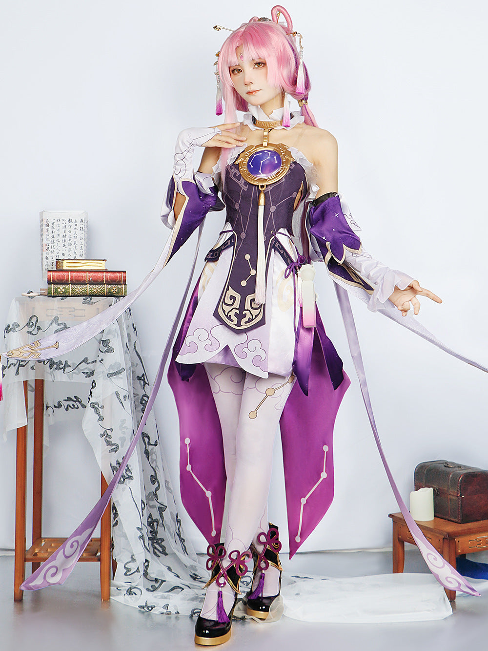 Fu Xuan Cosplay Costume Game Honkai Star Rail Character Fuxuan Uniform Outfit Halloween Party Women Wig Shoes