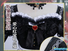 Fiona Gilman Priestess Cosplay Game Identity V Women Costume Black Dress Priestess Crismon Cosplay Wig