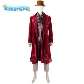 Chocolate Factory Willy Wonk Cosplay Costume Halloween Party Carnival Costumes Full Set with Hat