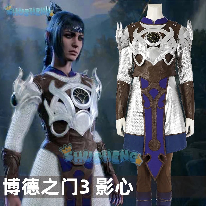 Shadowheart Cosplay Anime Game Balder Gate 3 Fantasy Battle Armor Costume Disguise Adult Women Outfit Headwear Halloween Suit