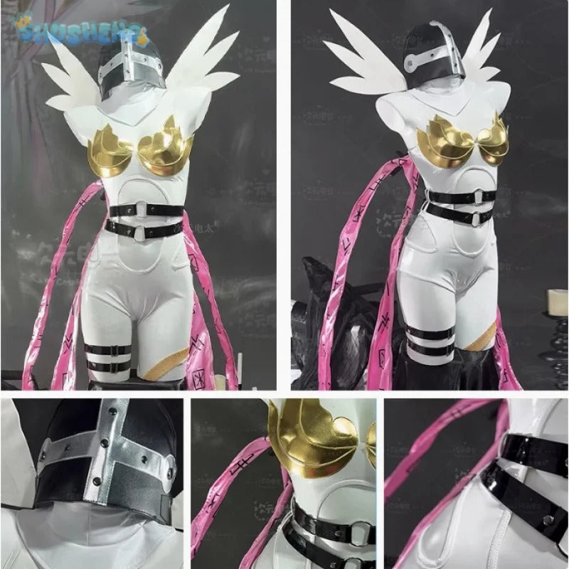 Digimon Adventure New World Cosplay Angewomon Costume Halloween party sexy leather jumpsuit wing prop hat set Woman uniform