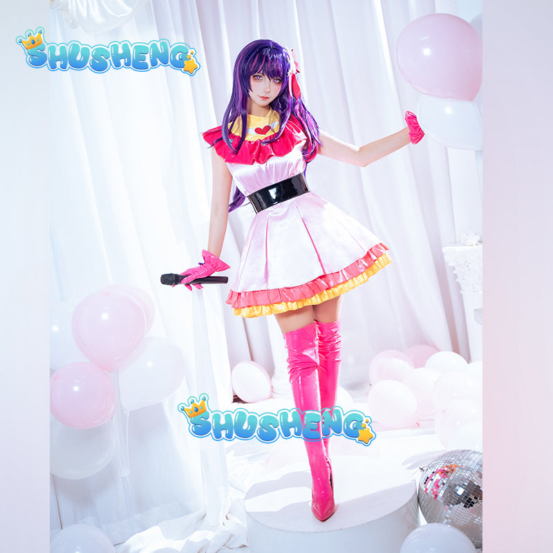 Ai Hoshino Cosplay Shoes Oshi No Ko Hoshino Ai Rose Pink Boots Shoes Women Pink PU Leather Boots Shoes