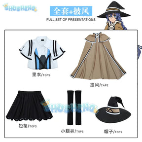 Roxy M. Greyrat Cosplay Costume Wig Anime Mushoku Tensei Roxy Migurdia Uniform Hat Cloak Socks Halloween Party Girls Women