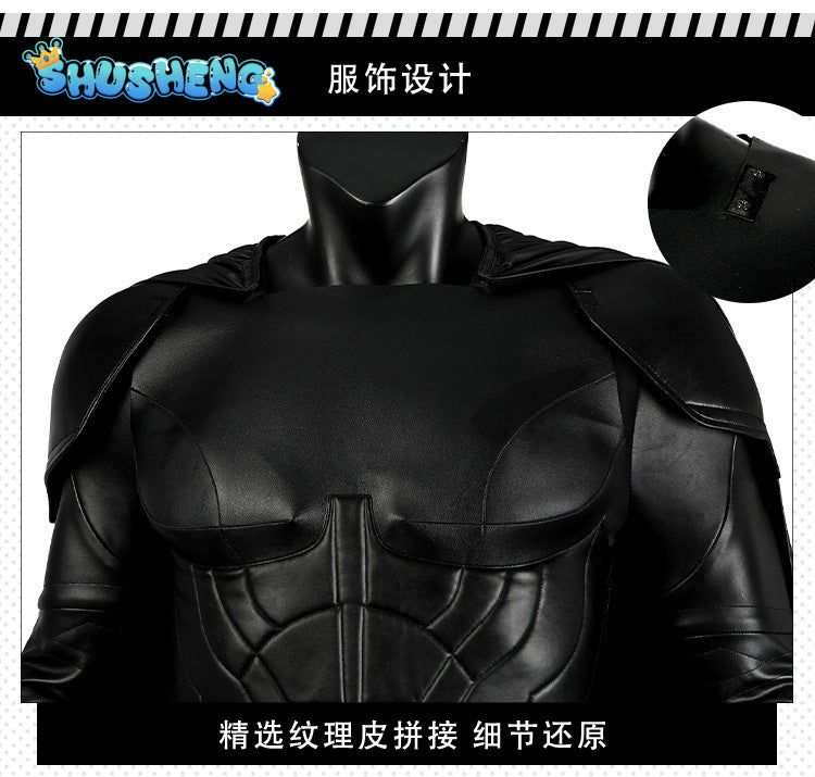 Michael Keaton Superhero Bat Bruce Wayne Cosplay Costume Hero Armor Outfit With Cowl Black Leather Jumpsuit Boots Halloween Suit