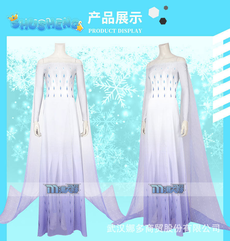 Snow Queen Elsa Dress Princess Cosplay Costume Women Adult Halloween Carnival Party For Girls Long Cloak Fancy Dresses