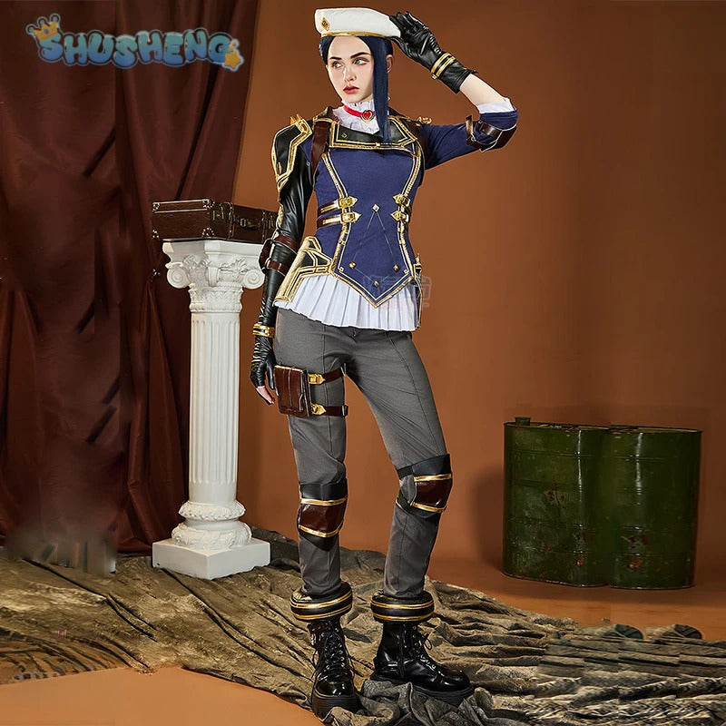 Caitlyn·Kiramman LOL Cosplay Arcane Season 2 costume Hat Shoulder Armor Gloves Leg Bag Set Party Carnival Handsome Woman Uniform