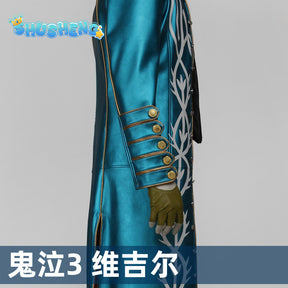 Hot Game DMC3 Cosplay Vergil Costume Mens Battle Suit Vergil Halloween Carnival Party Long Jacket Vest Outfits Custom Made