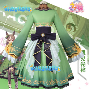 Game Pretty Derby Satono Diamond Cosplay Costume Anime Cosplay Green Dress Headdress Halloween Carnival Party Dress Girls Women