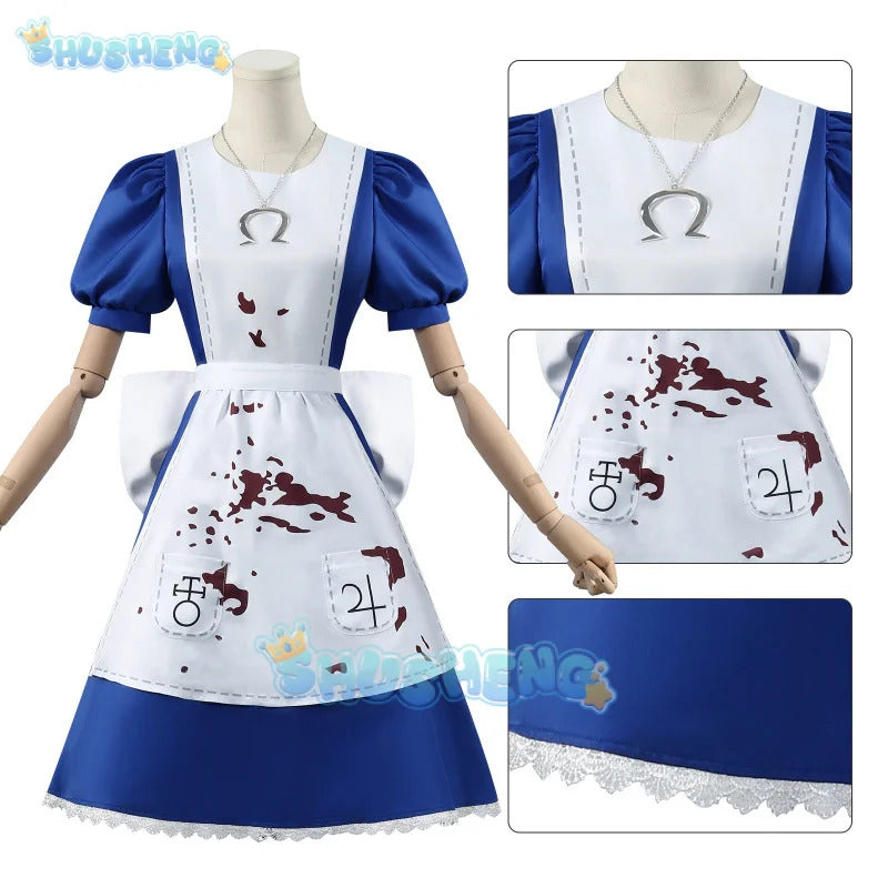 Anime Alice Princess Dress Maid Apron Dress Game Madness Returns Alice Cosplay Costume For Women Girls Halloween Party