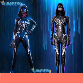 Woman Girls Halloween Black Raimi Spidercosplay Costume Venom Symbiote Suit Zentai Bodysuit Adults Party Jumpsuits