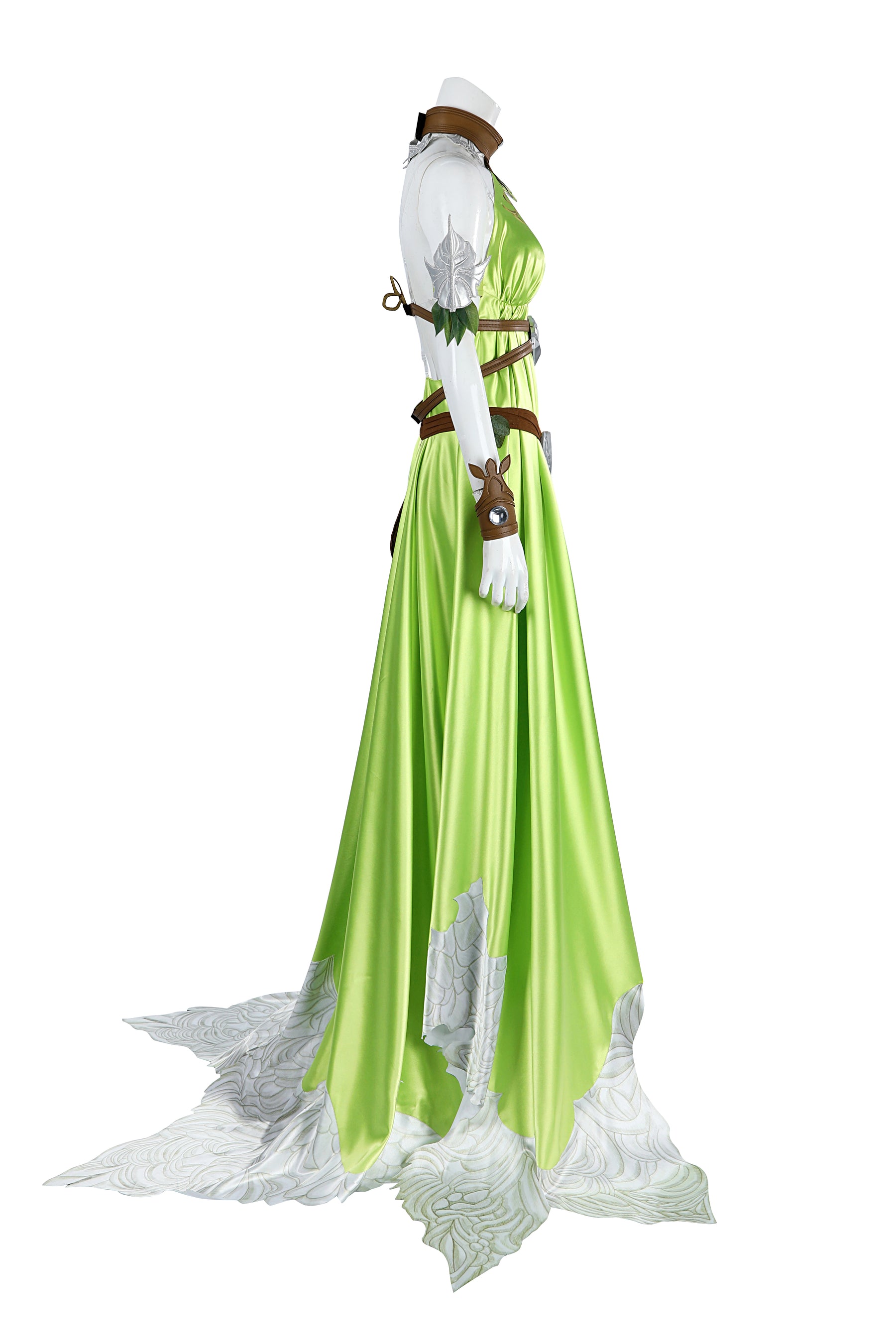 Nophica Cosplay Costume Fantasy XIV:A Realm Reborn Nophica Roleplay Outfit Green Silk Dress Accessories for Halloween Ball Party