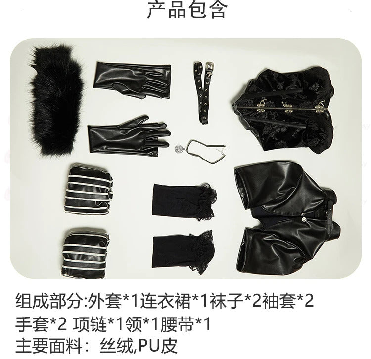 Witcher 3 Wild Hunt Cosplay Yennefer of Vengerberg Costume party Women sexy black leather lace dress jacket gloves socks set