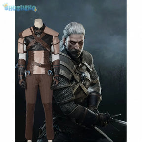 Witcher 3：Wild Hunt Geralt Cosplay Geralt of Rivia Costume Men Vest pants jacket armor belt gloves  full set Halloween uniform