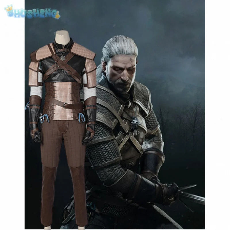 Witcher 3：Wild Hunt Geralt Cosplay Geralt of Rivia Costume Men Vest pants jacket armor belt gloves  full set Halloween uniform
