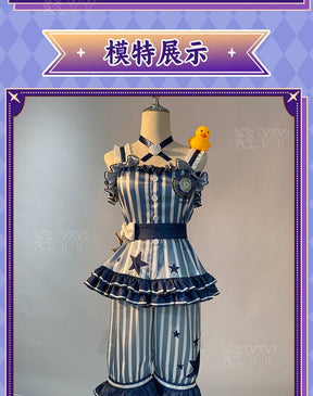 Game Identity V Tracy Reznik Mechanic Re-Swim Cosplay Costume Blue Stripe Swimsuit Glasses Hat Woman Sexy Lovely Carnival Lolita