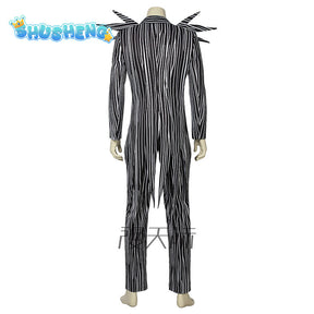 Scary Horror Jack Skellington Cosplay Costume Christmas Jack Uniform Clothes Striped Men Suit Halloween Costumes