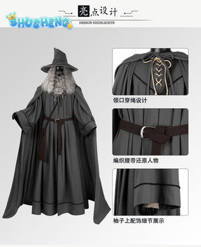 Movie Gandalf Cosplay Costume Anime Sorcerer Cos Uniform Halloweeen Carnival For Men Women Cloak Cape Hat Suit Perform Clothes