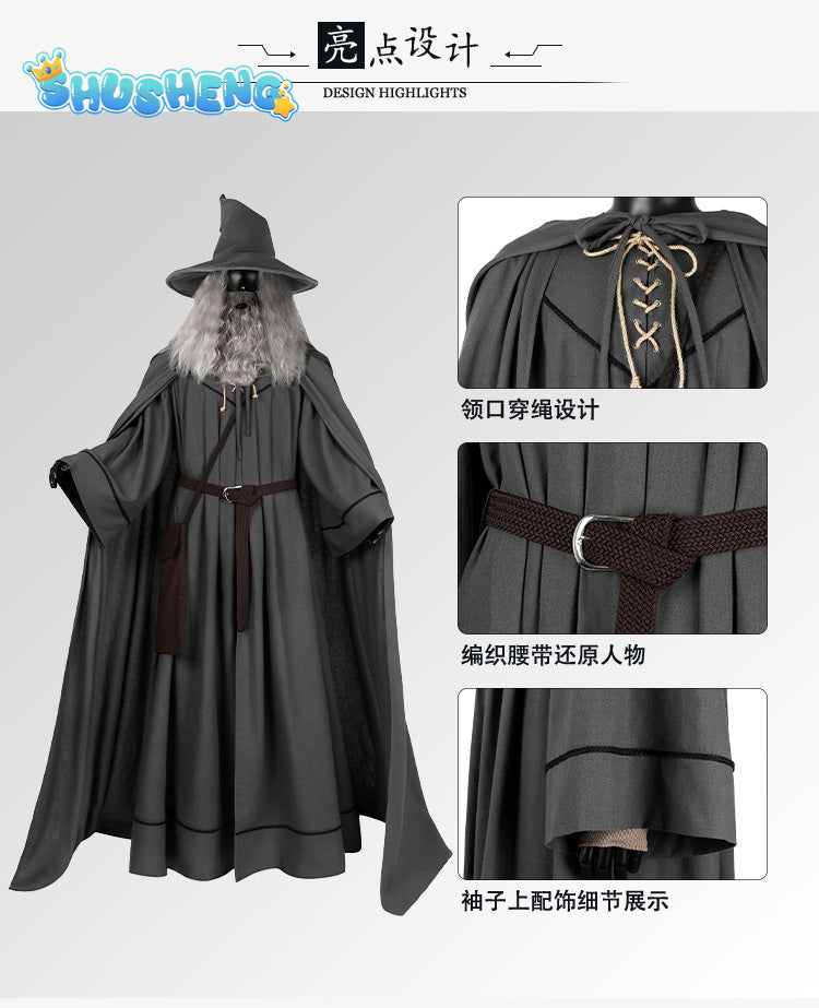 Movie Gandalf Cosplay Costume Anime Sorcerer Cos Uniform Halloweeen Carnival For Men Women Cloak Cape Hat Suit Perform Clothes