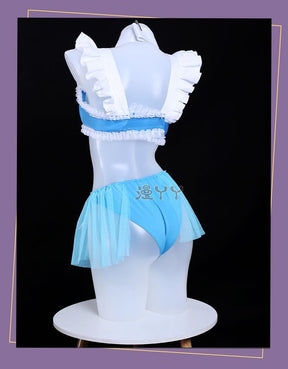 Anime Re:Life in A Different World From Zero Rem Cosplay Costume Wig Swimsuit Skirt Adult Woman Sexy Summer Sand Party Suit