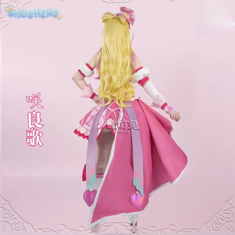 You and Idol Precure♪ Sakura Uta Cosplay Costume Halloween Carnival Women Sweet Pink Lolita Dress Accessories Props Wig Uniform