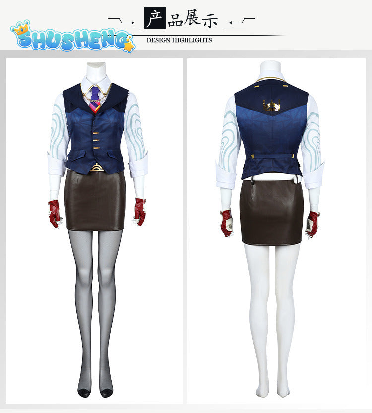 Woman Valorant Chamber Cosplay Costume Female Vest Shirt Skirt Outfit with Accessories Full Set and Individual Items Are Sold