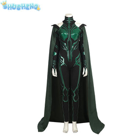 Hela Cosplay Costume Thor 3 Ragnarok Supervillain Hela Cosplay Jumpsuit Bodysuit Cloak Suit Halloween Costumes for Aldult Women