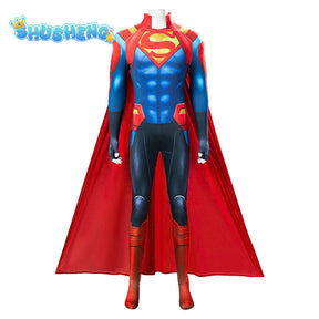 Super Boy Conner Cosplay Kent Costume Jumpsuit Cape Set Superhero Adult Men's Halloween Party Suit Comics Character Costume