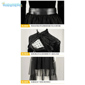 Lisa Cosplay Frankenstein Neighbor Woman Costume Halloween Carnival Gothic Sexy Women's Black Dress Coat Accessory uniform Set