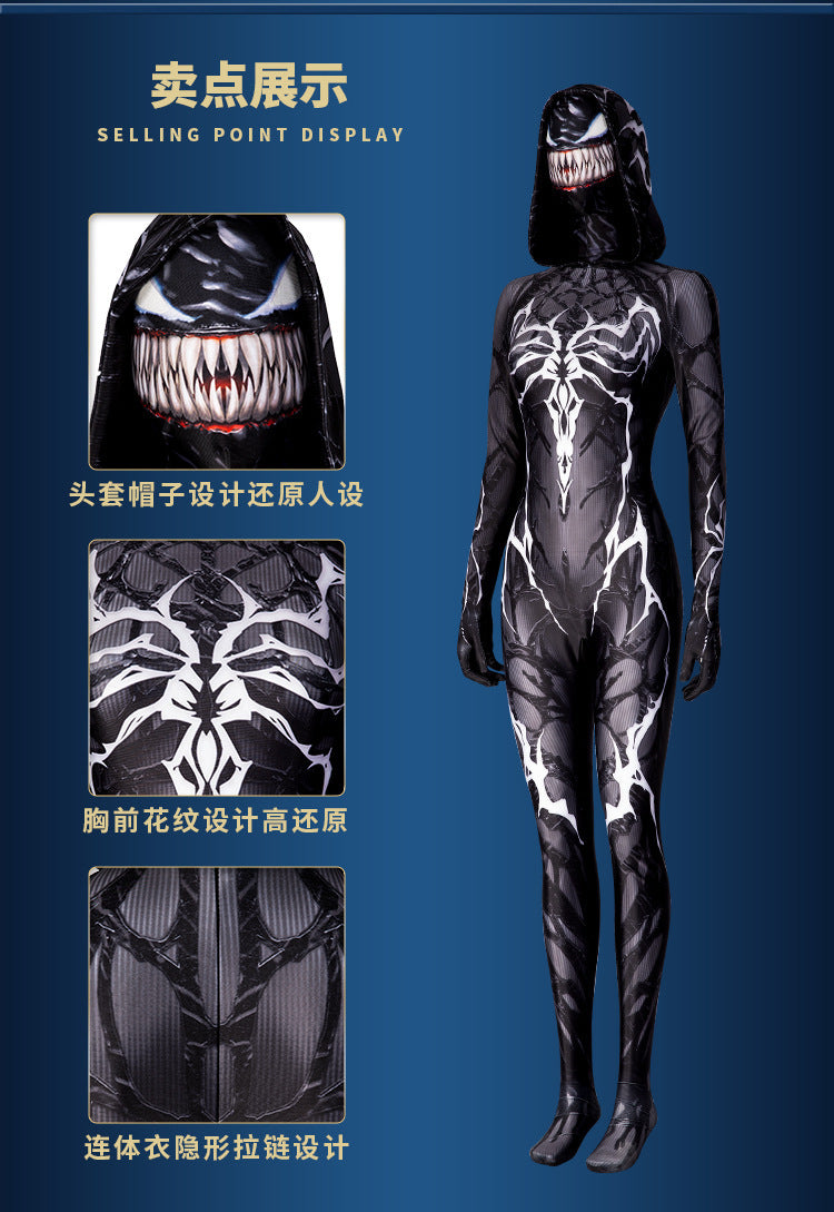 Woman Girls Halloween Black Raimi Spidercosplay Costume Venom Symbiote Suit Zentai Bodysuit Adults Party Jumpsuits