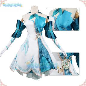 Aventurine Robin Cosplay Costume Honkai Star Rail Dress Uniform Wings Headwear Earrings Halloween Party for Women Girls iCoser