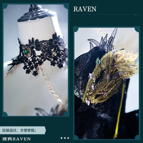Path to Nowhere Raven MBCC-S-074 Cosplay Black glue gift box Costume Halloween Black Dress Necklace Props Wig Women's Sexy Set