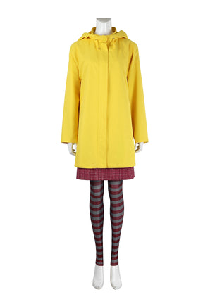 Movie Coraline The Secret Cosplay Costume Coraline Dress with Wybie Lovat Hoodie Jacket Coat Raincoat Halloween Suit