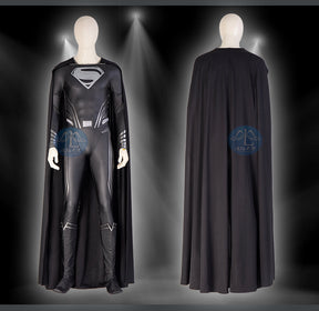 New Clark Kent Cosplay Costume Black Jumpsuit Cloak Super Hero Set Custom Made