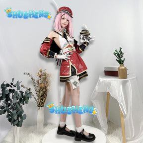 Genshin Impact Charlotte Cosplay Costume Adult Carnival Uniform Wig Anime Halloween Party Masquerade Women Game Outfit Hot Sale