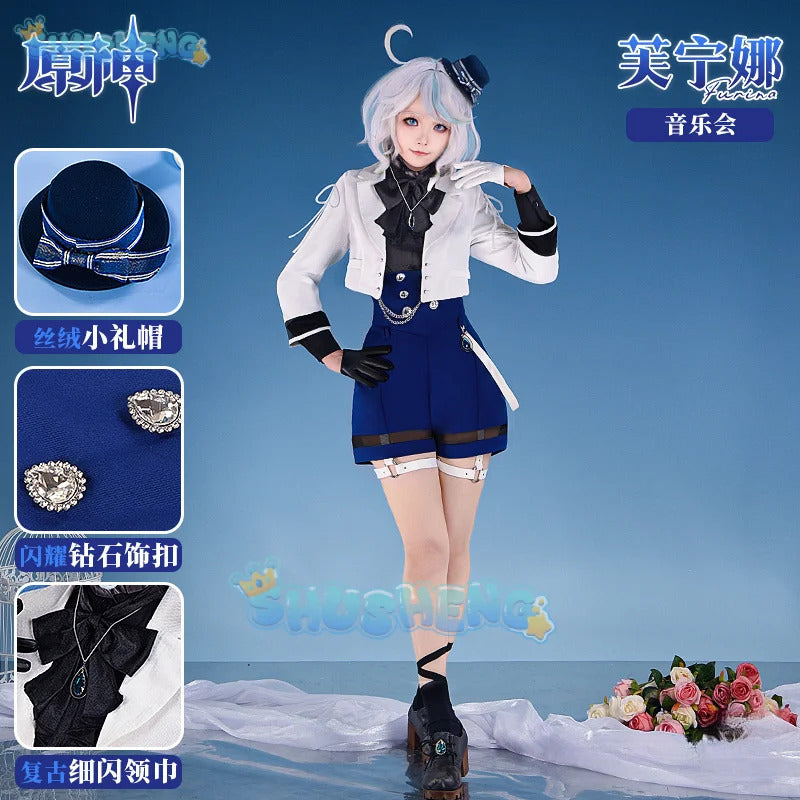 Shusheng Furina Cosplay Game Genshin Impact Costume Concert Sweet Elegant Singing Suit Women Halloween Party Role Play Clothing