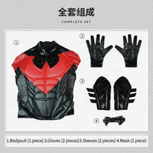 Shusheng-R Nightwing Dick Grayson Cosplay Costume Red Jumpsuit Full Set Uniform Role Play Halloween Carnival Party Outfit Shoes