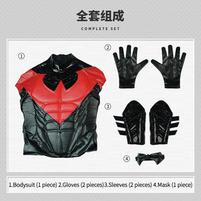 Shusheng-R Nightwing Dick Grayson Cosplay Costume Red Jumpsuit Full Set Uniform Role Play Halloween Carnival Party Outfit Shoes