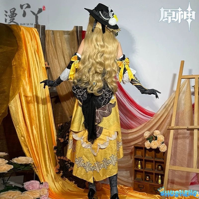 Genshin Impact Navia Cosplay Costumes Navia Caspar Wig Sunglasses Full Set High-end Fancy Dress Women Clothes