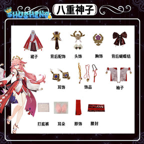 Genshin Impact Yae Miko Cosplay Costume Uniform Wig Cosplay Anime Chinese Style Halloween Costumes for Women Game