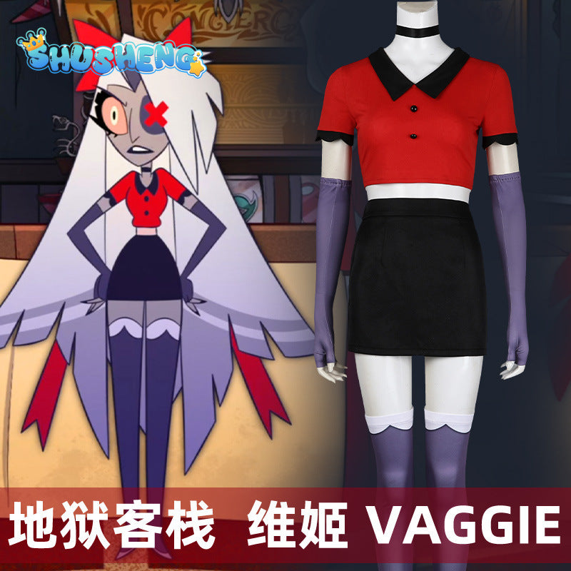 Anime Charlie Morningstar Vaggie Cosplay Hazbin Cos Hotel Fantasia Costume Disguise Adult Women Uniform dress Halloween Suit