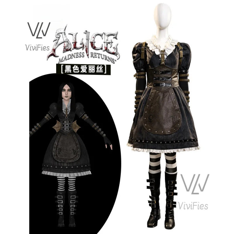 Game Alice: Madness Returns Cosplay Costume Alice Maid Dress Uniform Adult Women Halloween Carnival Party Clothes