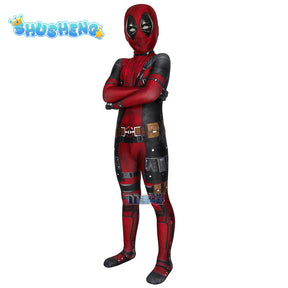 Anime Kids Adult Superhero Deadpool Cosplay Costumes Bodysuit Attached Mask Suits Halloween Party for Boy Girls