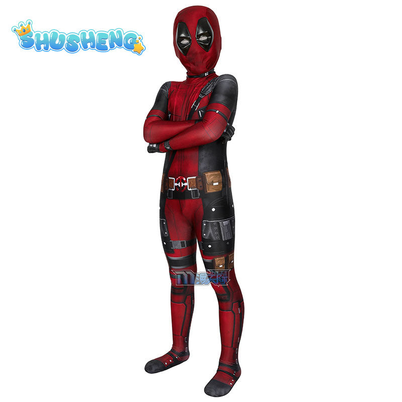 Anime Kids Adult Superhero Deadpool Cosplay Costumes Bodysuit Attached Mask Suits Halloween Party for Boy Girls