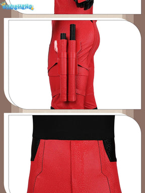 Daredevil Cosplay Costume Matt Murdock Red Leather Battle Suit Jumpsuit Belt Gloves Fullset Outfit Halloween Carnival Party Suit