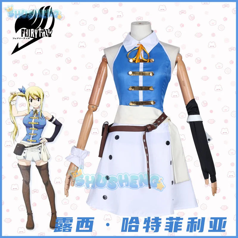 Anime Fairy Tail 100 Years Quest Lucy Heartfilia Cosplay Costume Wig Skirt Uniform Stickers Hairpin Halloween Party for Women