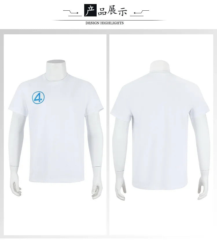Fantastic Four Mr.Fantastic Invisible Woman Human Torch The Thing Cosplay Costume White Short Sleeve Uniform Halloween Carnival