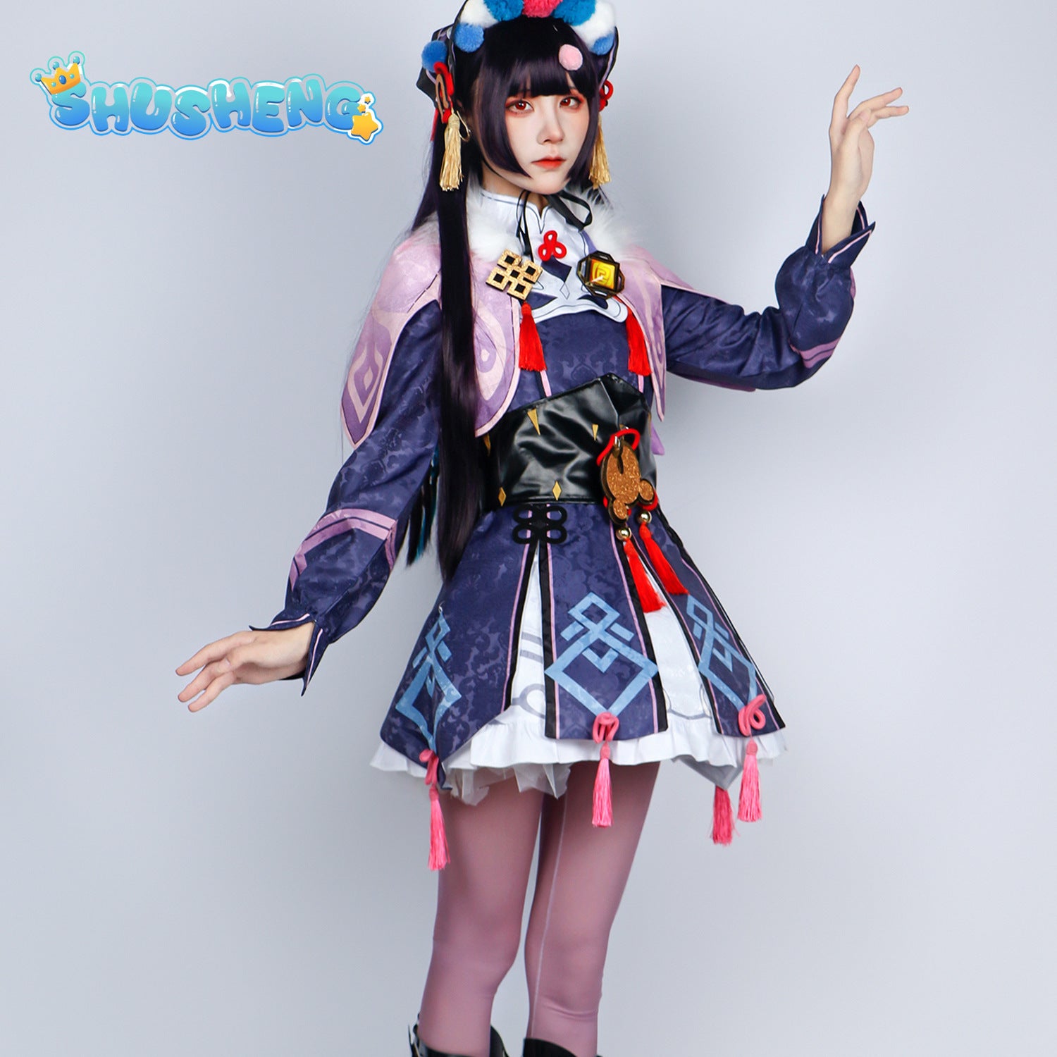 Anime Genshin Impact Yun Jin Cosplay Costume Full Set Cosplay Uniform Lolita Dress with Hat Wig Halloween Accessory Costumes