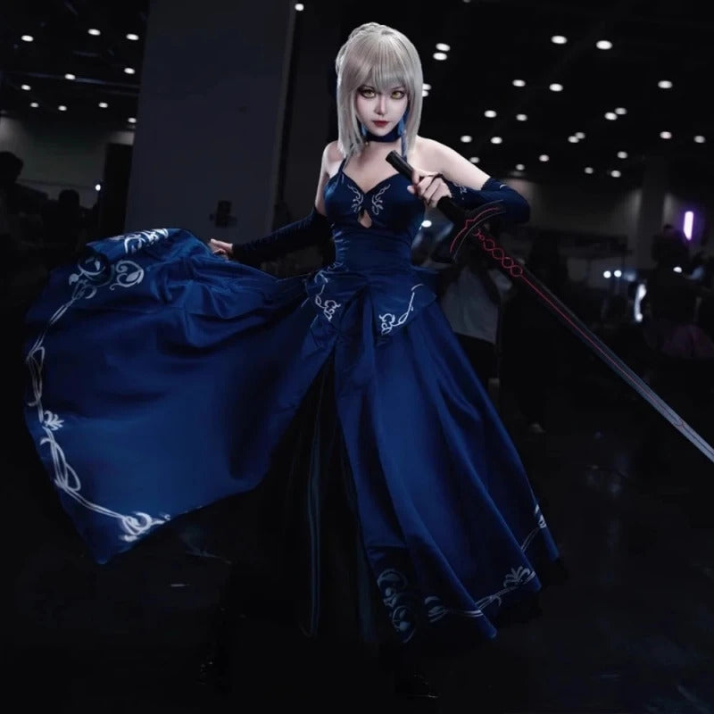 Alter Cosplay FGO Altria Pendragon Cosplay Costume Anime Women Blue Skirt Uniform Role Play Clothing Halloween Costumes Stock