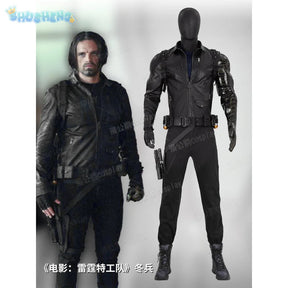 Thunderbolts Bucky Barnes Cosplay Winter Soldier Costume Halloween Men's Fantasy Uniform Coat Props Shoes Accessories Net Set