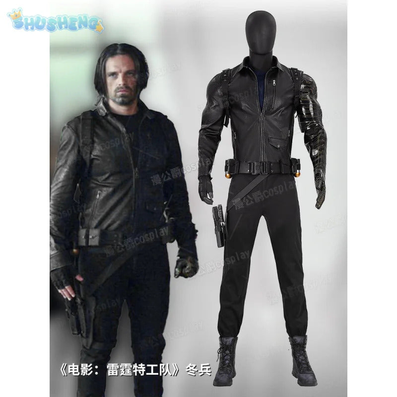 Thunderbolts Bucky Barnes Cosplay Winter Soldier Costume Halloween Men's Fantasy Uniform Coat Props Shoes Accessories Net Set